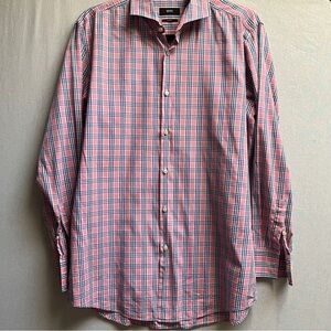 BOSS Hugo Boss Slim Fit Plaid Button Down Shirt Pink Blue Size 16 / L